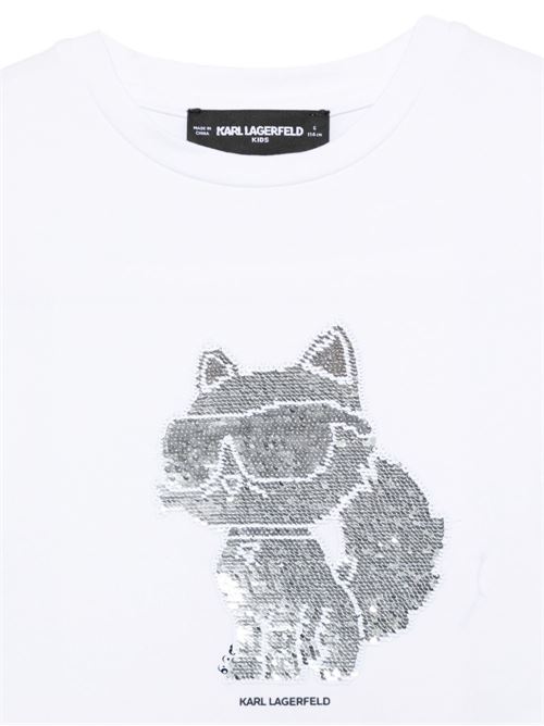T-shirt bambina Karl Lagerfeld bianca con gatto e paillettes Karl Lagerfeld Kids | Z3115310P